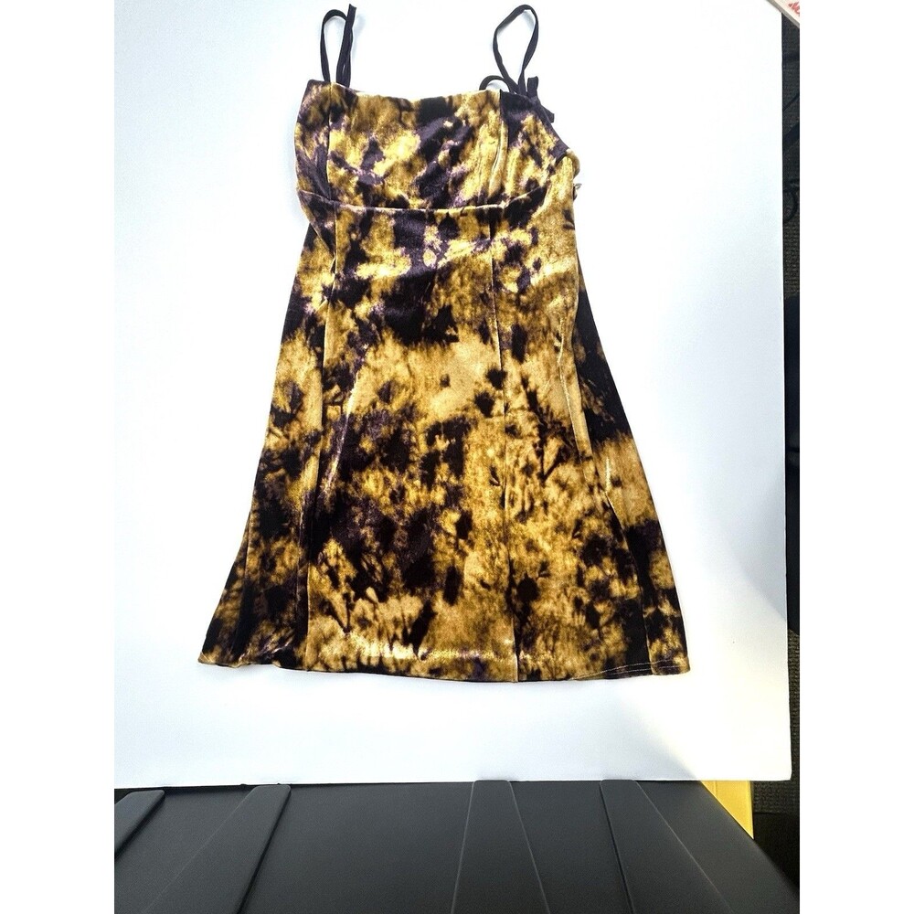 Urban Outfitters Mini Dress | Women's S | Gold Purple Tie Dye Velvet Strappy - Picture 9 of 10